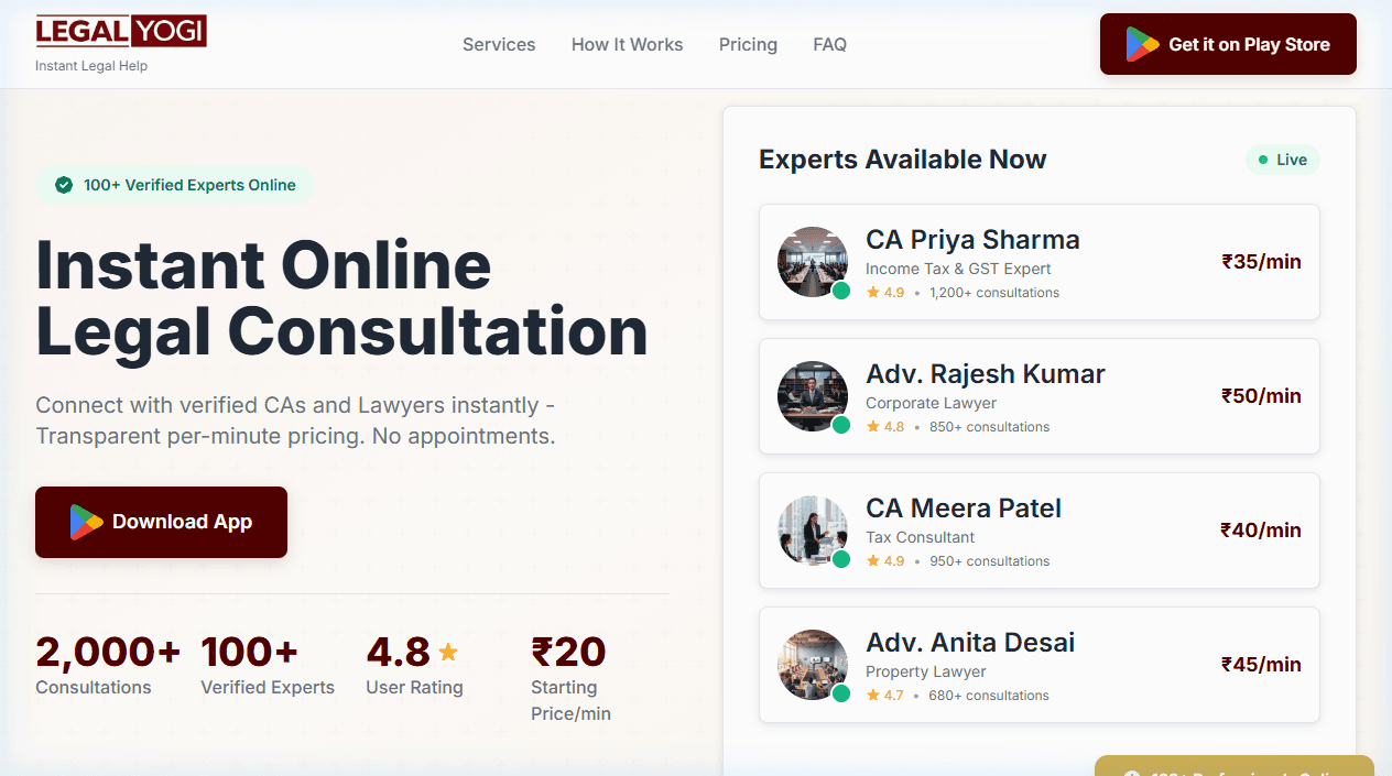 Screenshot of LegalYogi: Online Legal Consultation