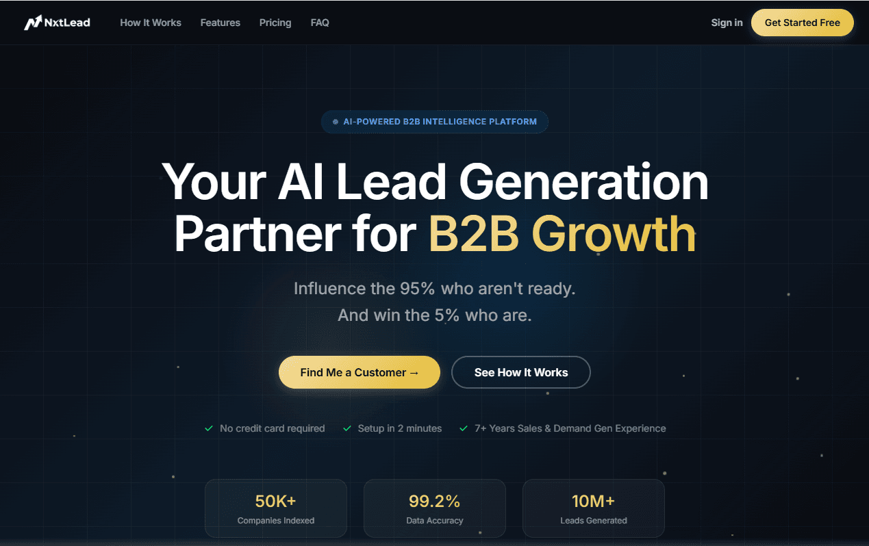 Screenshot of NXTLead: AI B2B Intelligence & Lead Platform