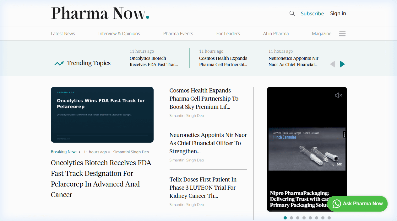 Screenshot of Pharma Now: B2B Healthcare Portal