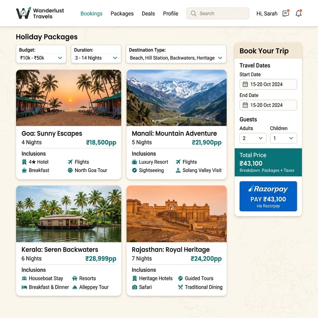 Screenshot of Poorva Holidays Travel Booking Platform